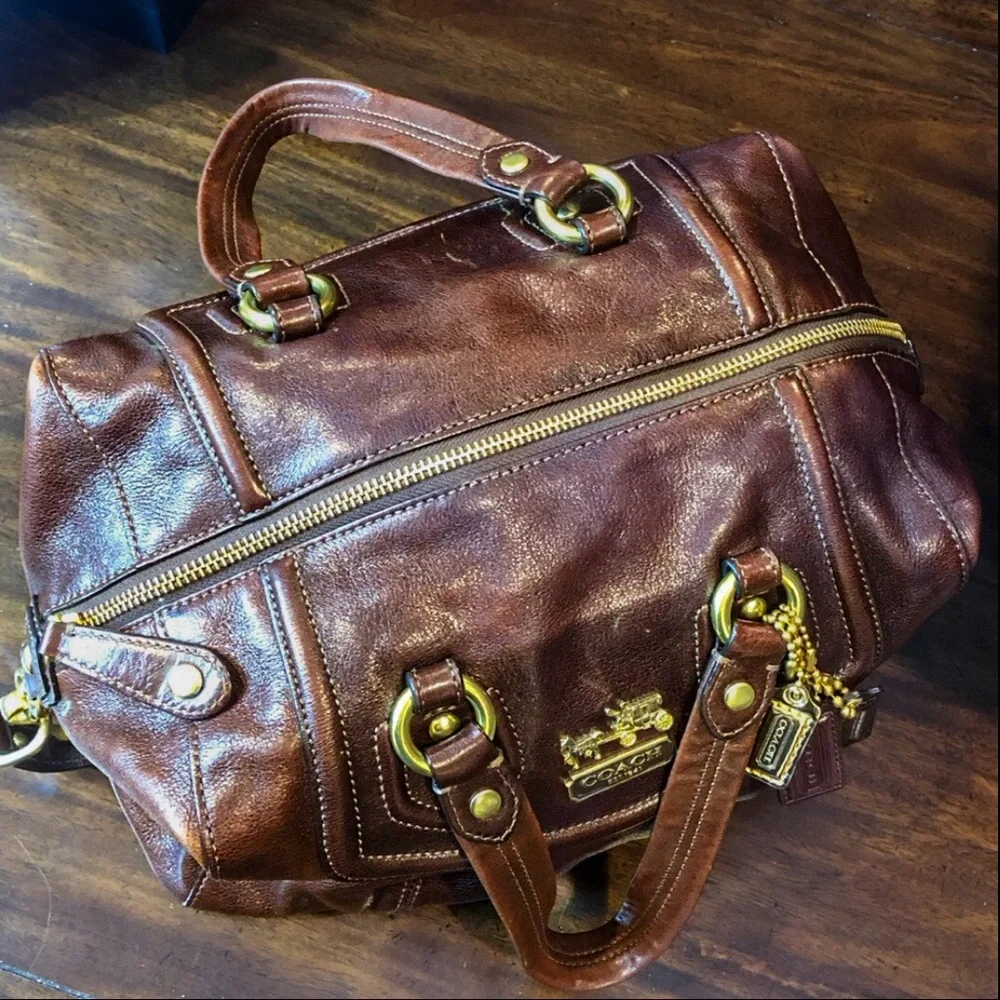 Vintage COACH Full Grain Brown Leather Top Handle Shoulder Bag NWOT